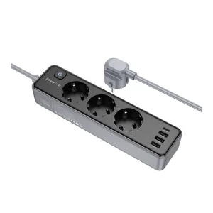 Удлинитель Borofone BAC8 Power 3-position socket (1C3A) (EU/GER) (L=3M) [Black]